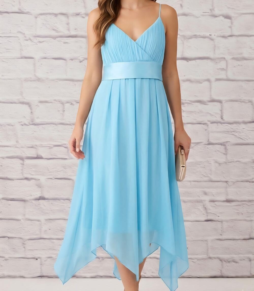 Vtg Y2K B Moss Chiffon Handkerchief Hem Dress Blue Fairycore Prom Cocktail Sz 8